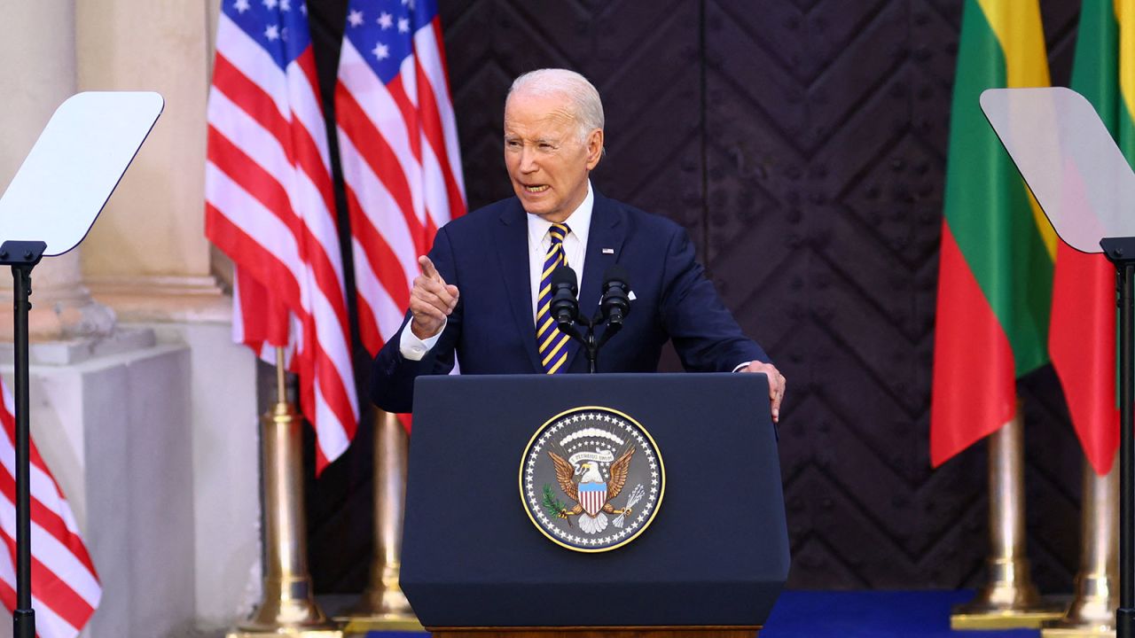 US President Joe Biden delivers remarks at Vilnius University during a NATO leaders summit in Vilnius, Lithuania, on Wednesday. 