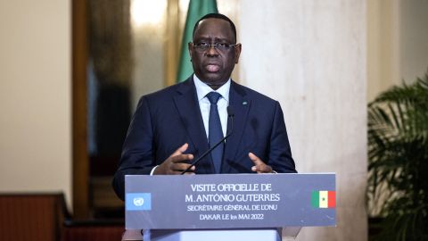 Senegalese President Macky Sall speaks during a press conference on May 1. 