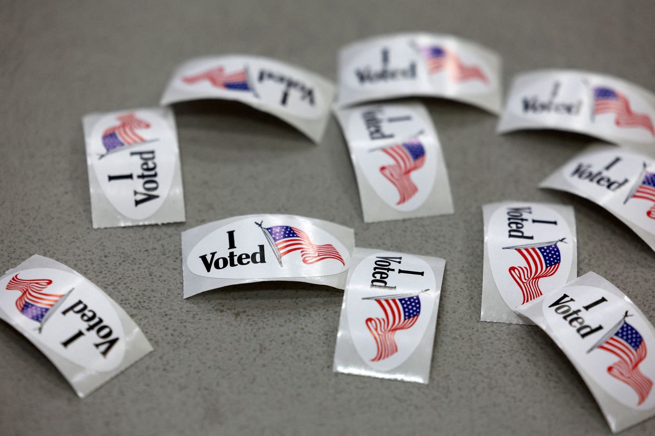 Stickers for people who cast their ballot are seen in Dearborn, Michigan, on Tuesday.