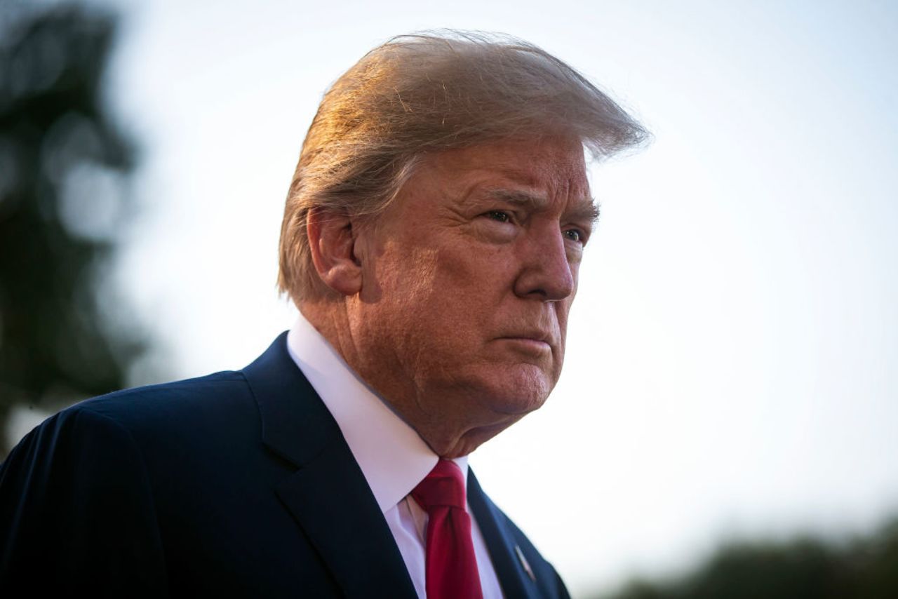 President Donald Trump speaks to reporters on the South Lawn before boarding Marine One and departing the White House, on July 9, 2018 in Washington, DC.