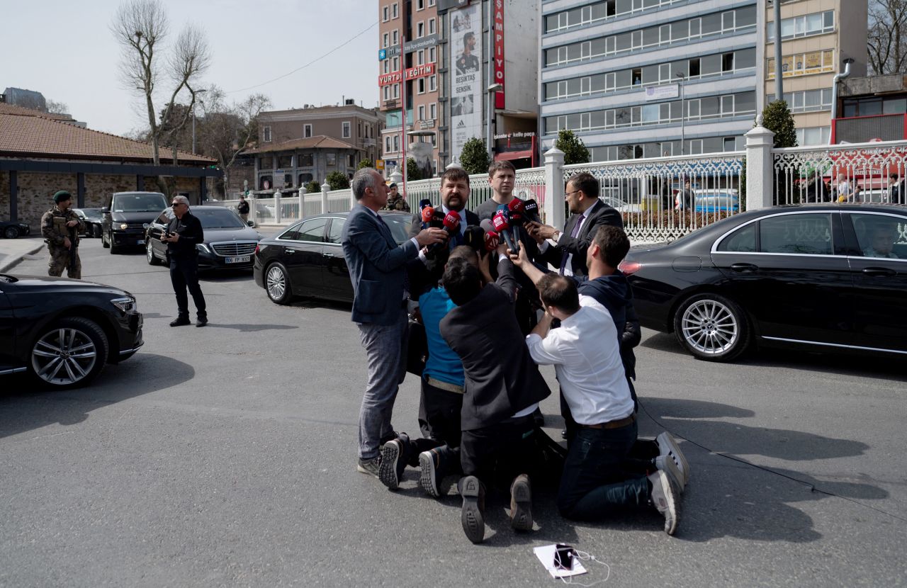 Ukrainian delegation speaks to the press after talks with Russia, in Istanbul, Turkey on March 29. 