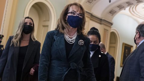 Former Rep. Gabrielle Giffords is seen before her husband Sen. Mark Kelly was sworn into Senate in the Capitol on Wednesday, December 2, 2020. 