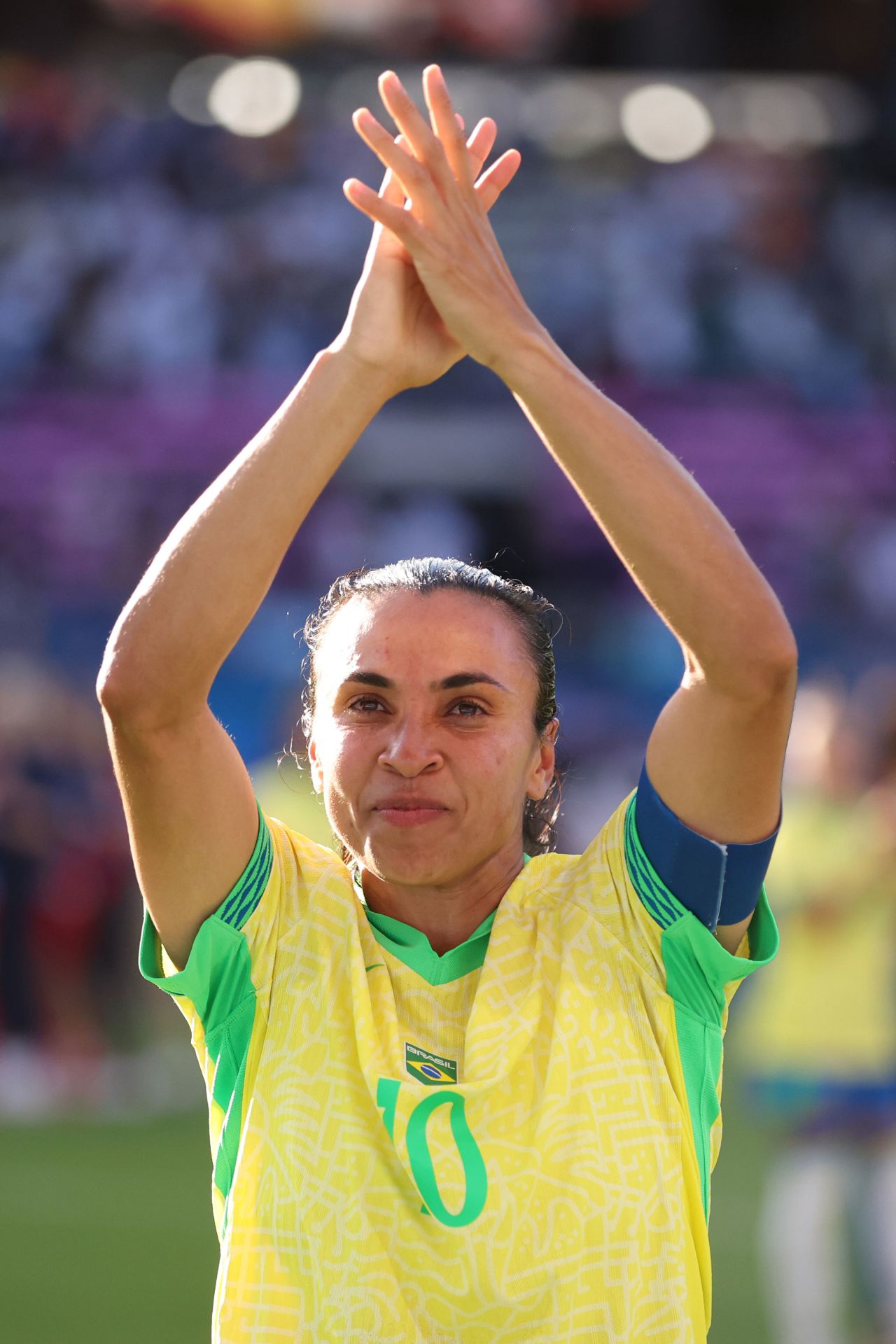 Marta acknowledges fans after Brazil’s defeat. It was her last major appearance for her country.