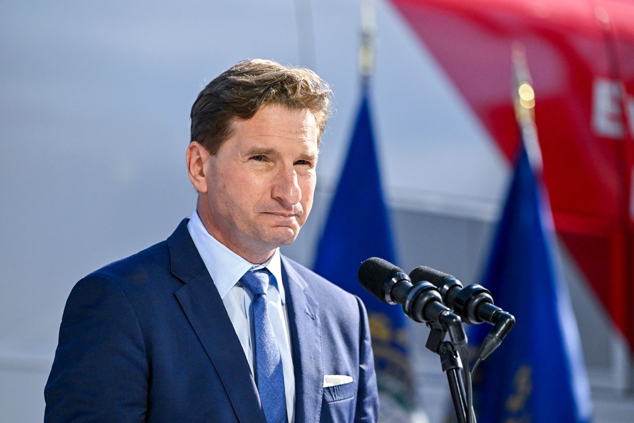 Rep. Dean Phillips holds a rally in Concord, New Hampshire, in October 2023. 