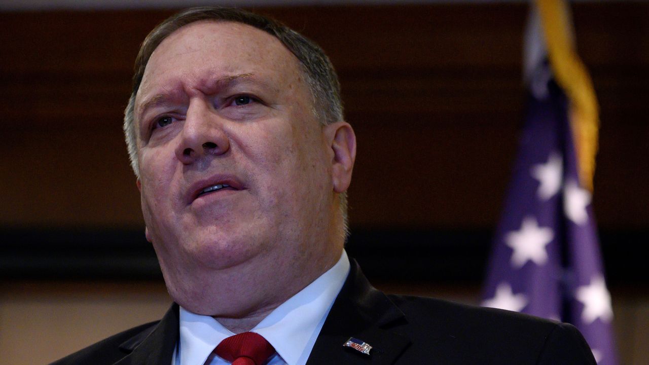 US Secretary of State Mike Pompeo speaks during a news conference in Addis Ababa, Ethiopia, on Tuesday, February 18.