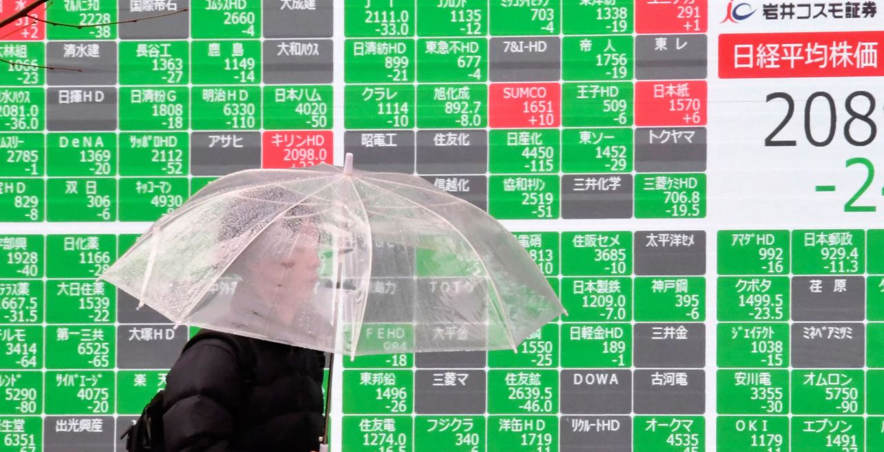 An electric board shows Nikkei Stock Average in Chuo, Tokyo on March 2.