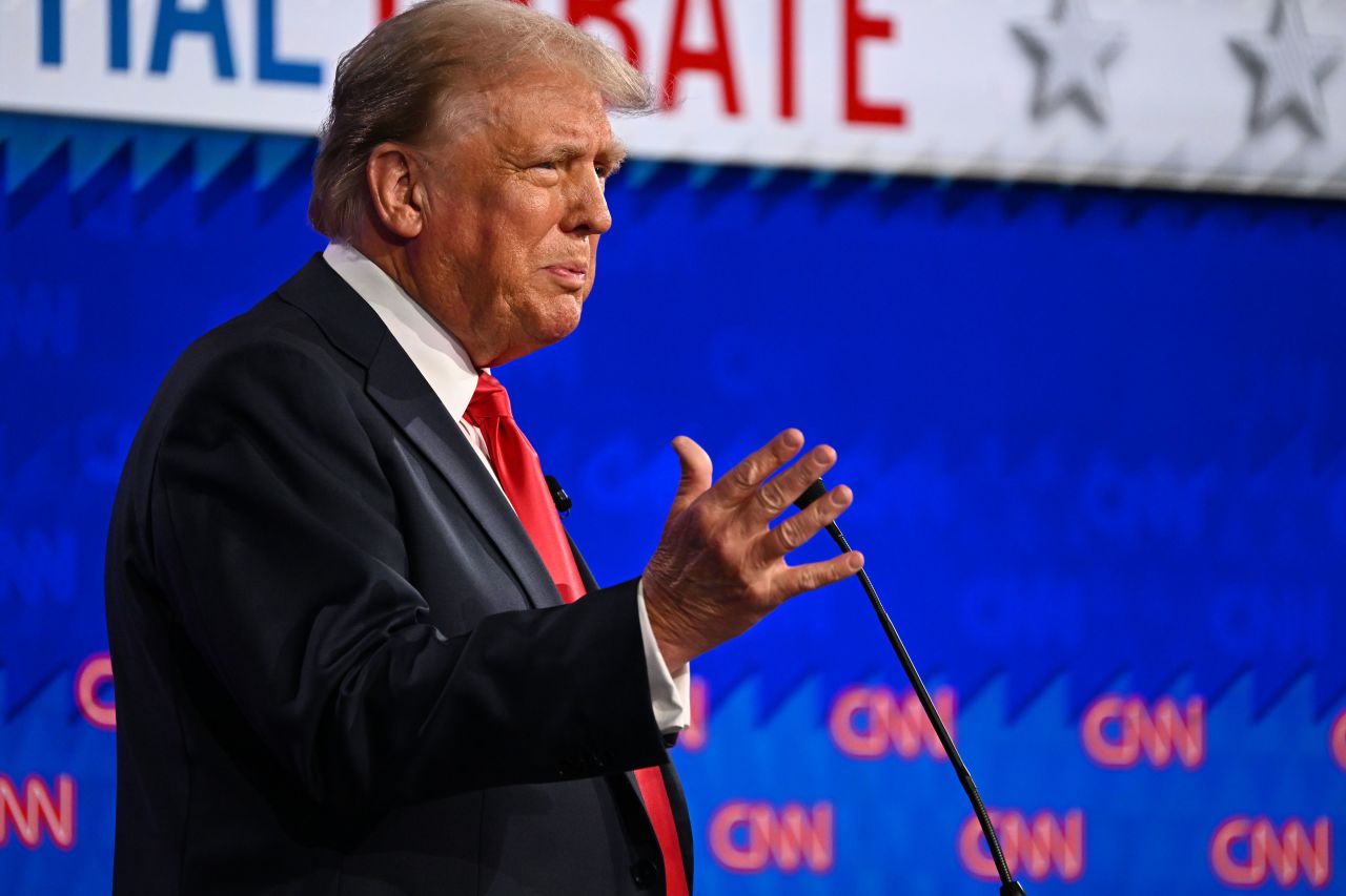 President Donald Trump speaks during the CNN Presidential Debate in Atlanta on Thursday.