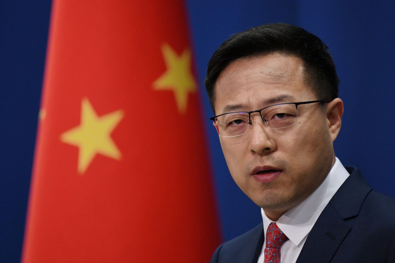 Ministry of Foreign Affairs Spokesperson Zhao Lijian speaks at a briefing in Beijing on April 8.