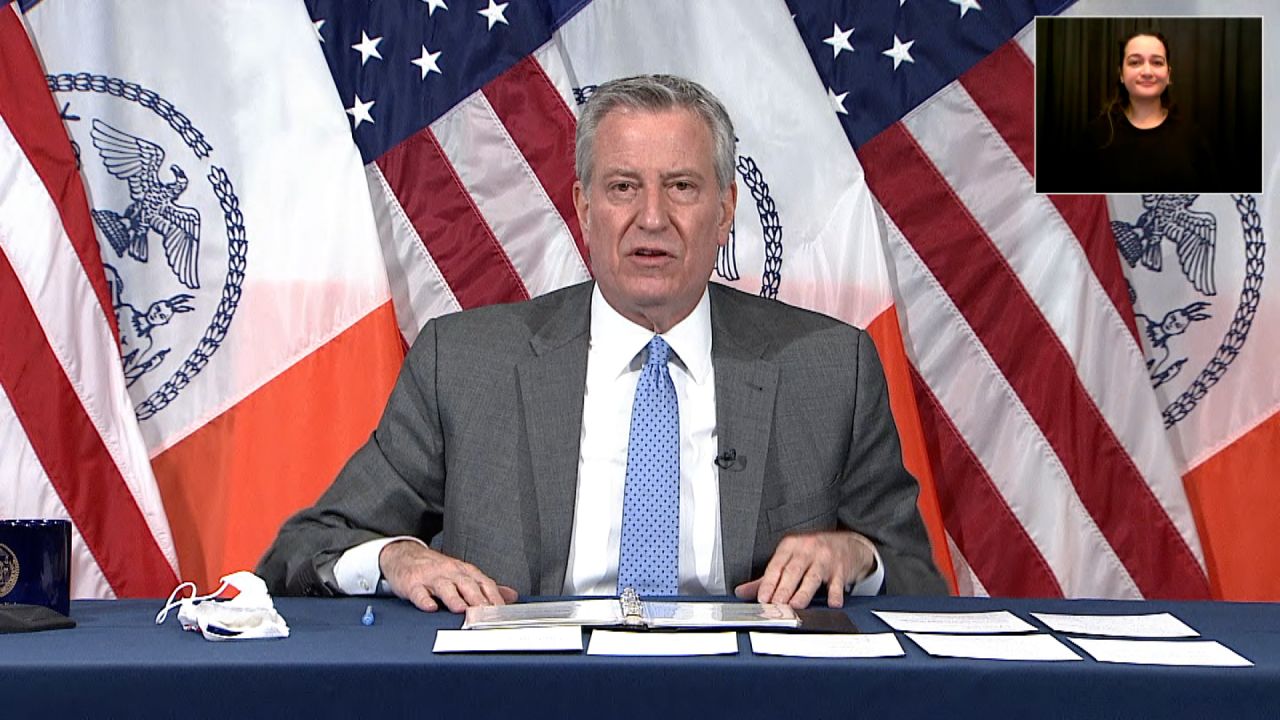 New York City Mayor Mayor Bill de Blasio speaks during a press briefing in New York on March 9.