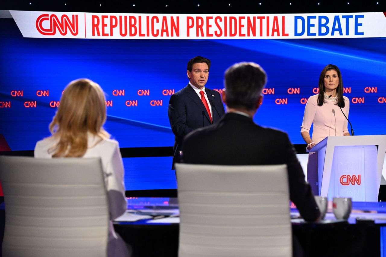 DeSantis answers a question during a CNN debate in Des Moines on Wednesday.