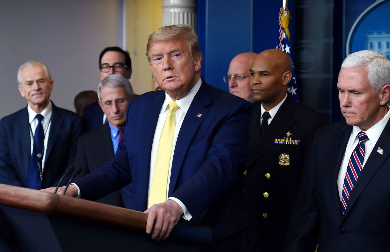 Donald Trump speaks about coronavirus at a news conference on Monday at the White House. 