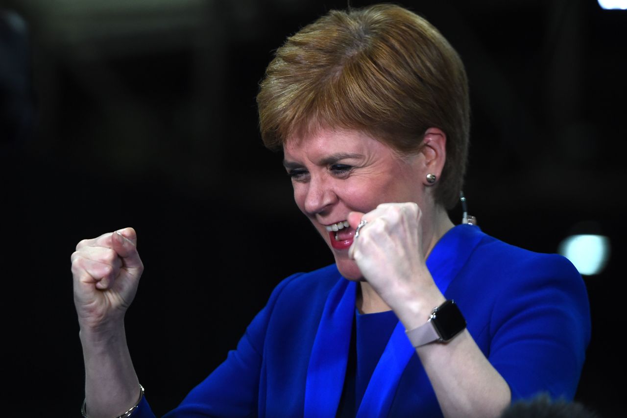 Nicola Sturgeon celebrates on election night