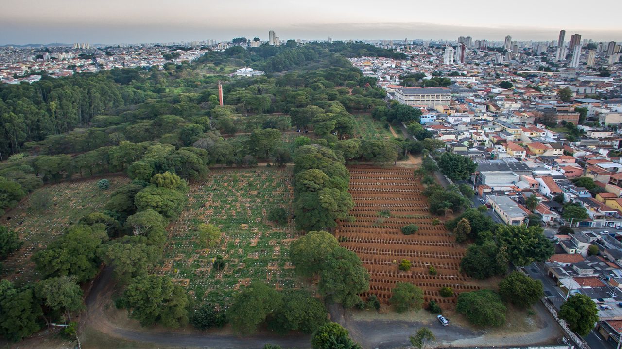 Open graves are prepared in the Vila Formosa cemetery in Sao Paulo, Brazil, on April 29.