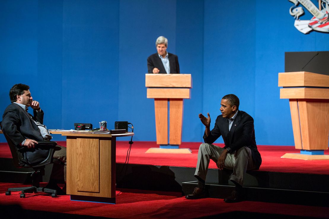 Then-President Barack Obama talks with Ron Klain during debate preparations in Henderson, Nevada, in 2012.