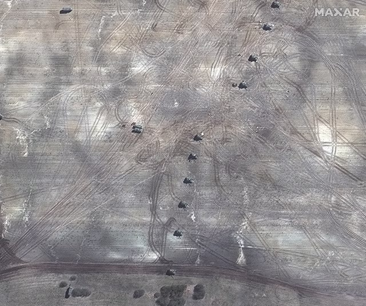 Self-propelled howitzers seen near Chernihiv, Ukraine.