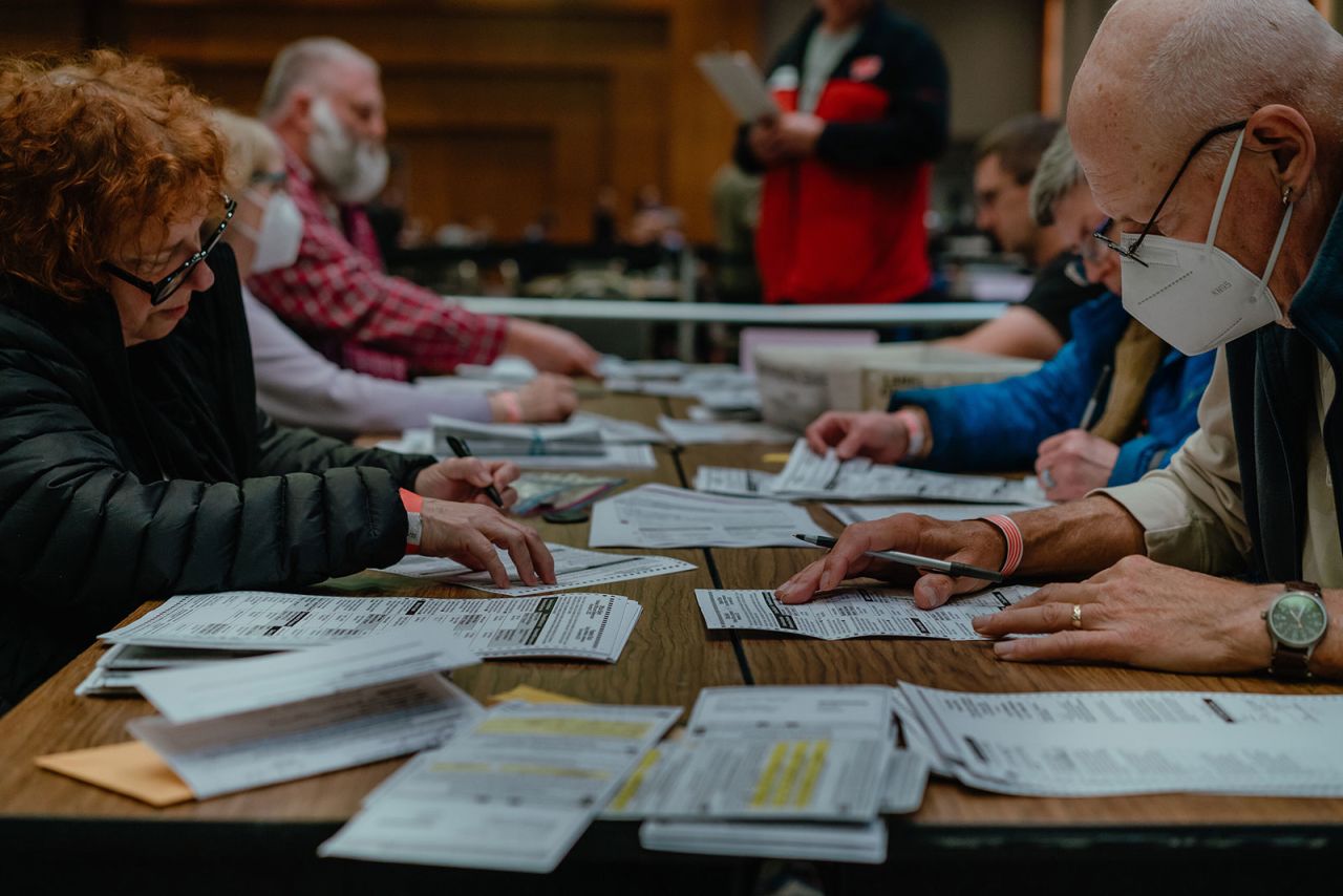 Election workers count ballots in Milwaukee, Wisconsin, on Tuesday.