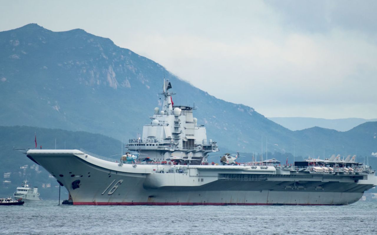 In this file photo from July 7, 2017, China's Liaoning aircraft carrier arrives in Hong Kong.