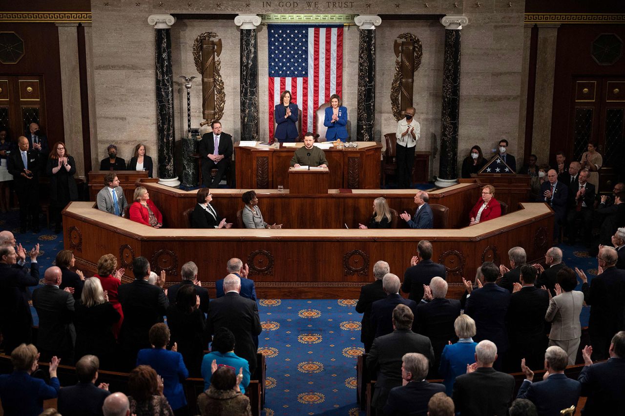 Ukrainian President Volodymyr Zelensky addresses Congress at the US Capitol on December 21. 