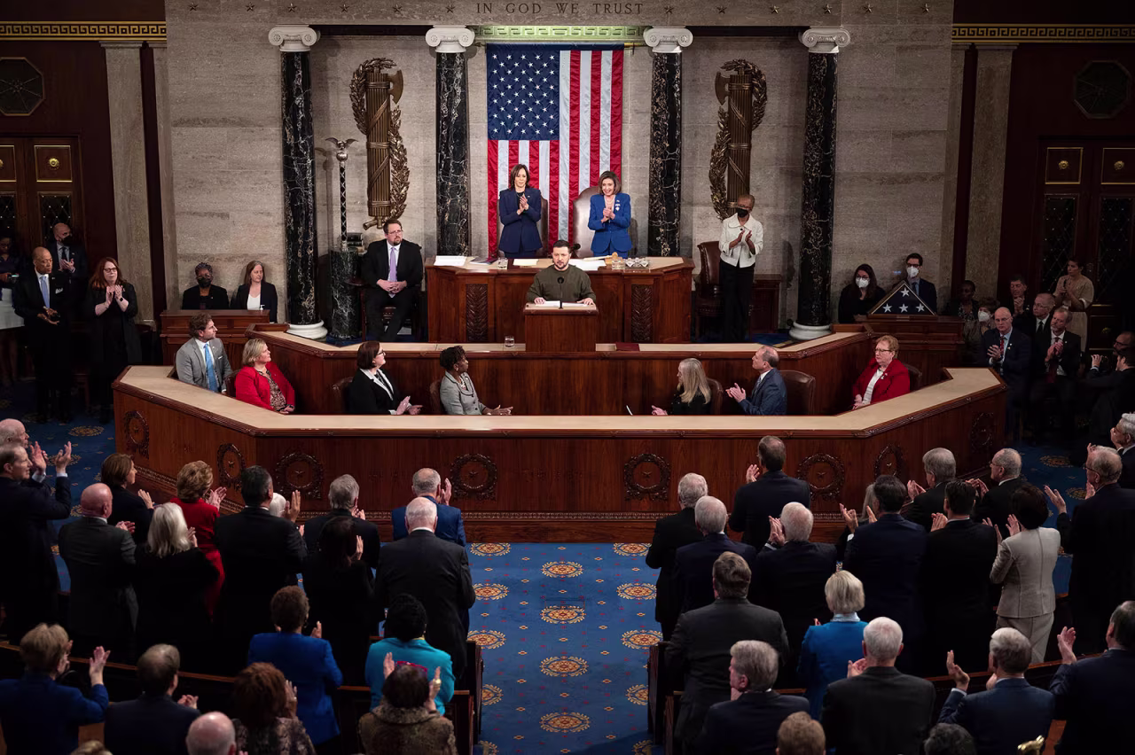 Ukrainian President Volodymyr Zelensky addresses Congress at the US Capitol on December 21. 