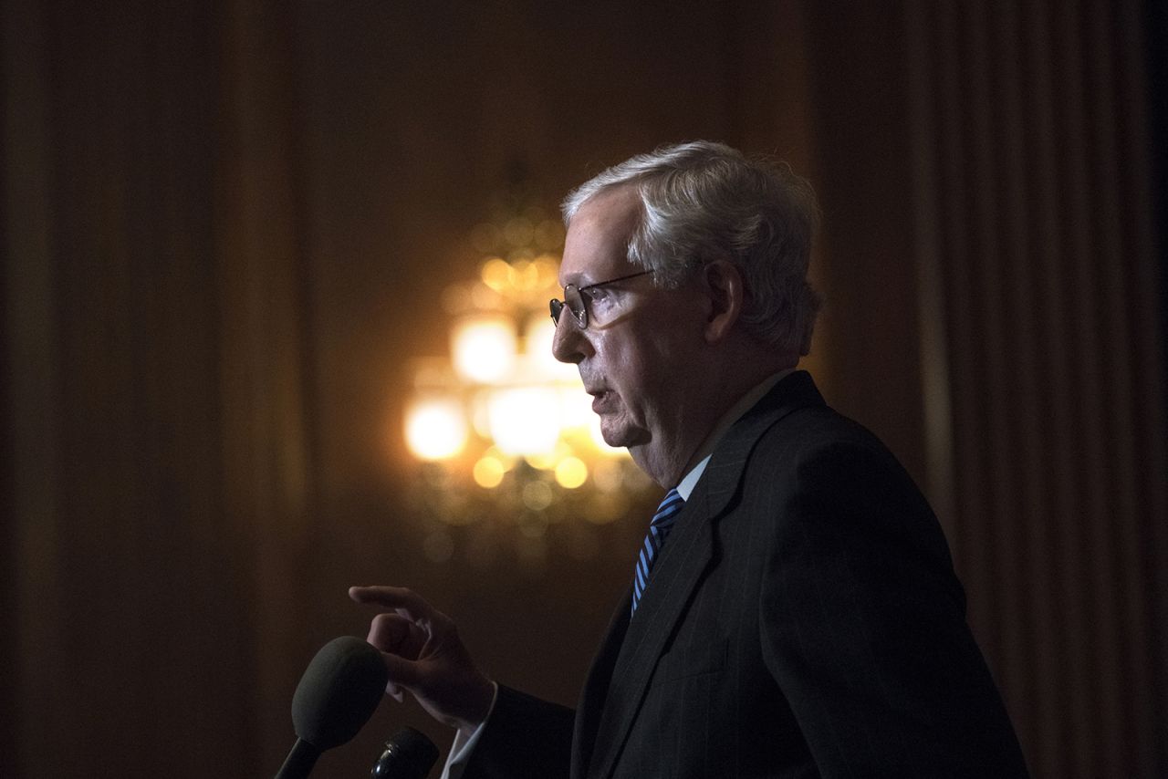 Senate Majority Leader Mitch McConnell of Kentucky speaks during a news conference with other Senate Republicans on Capitol Hill in Washington on Tuesday, Dec. 15.