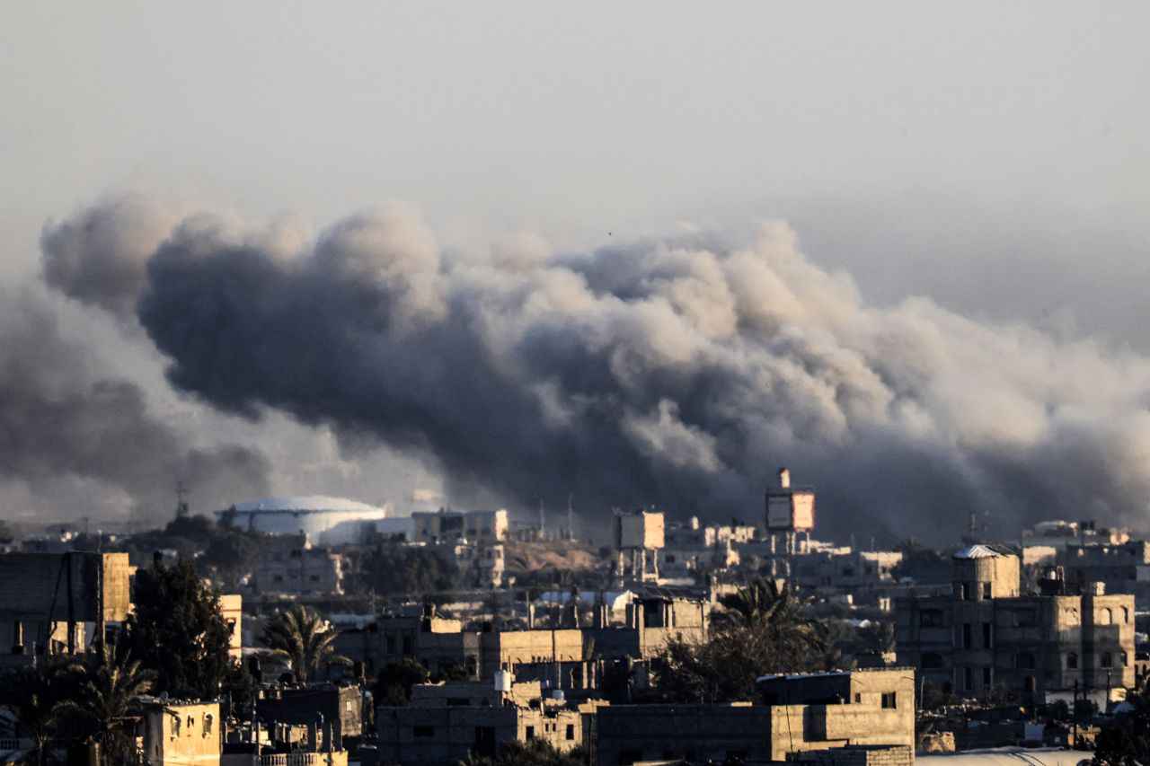 Smoke rises during Israeli bombardment over Khan Younis in southern Gaza, on January 22.