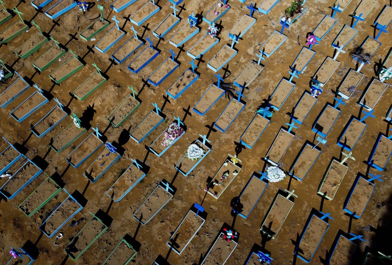 The graves of Covid-19 victims are seen at Nossa Senhora Aparecida cemetery in Manaus, Brazil, on April 15. 