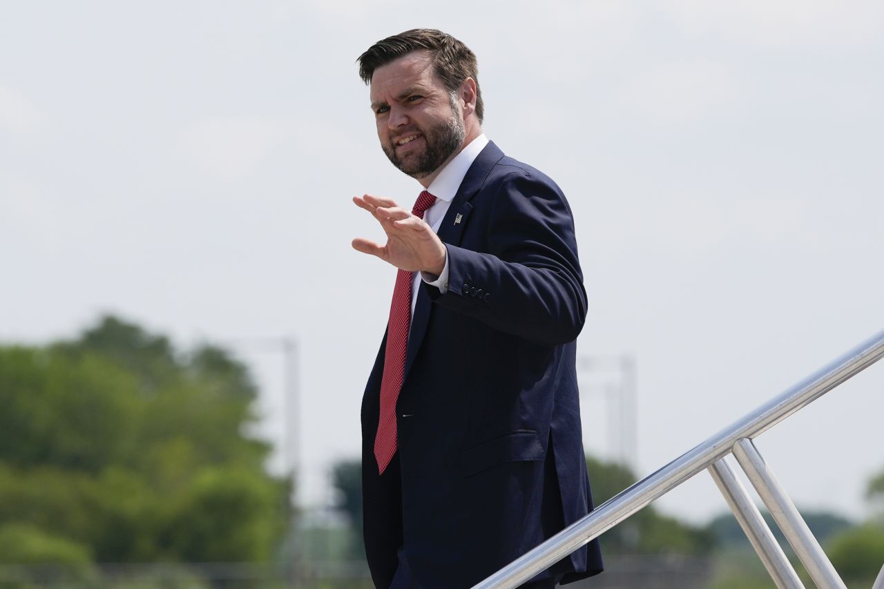 Republican Vice Presidential candidate Sen. JD Vance arrives and walks off his plane at the Philadelphia International Airport, on August 6.