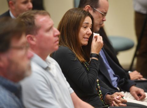 Plaintiff Francine Wheeler wipes away tears on Wednesday.