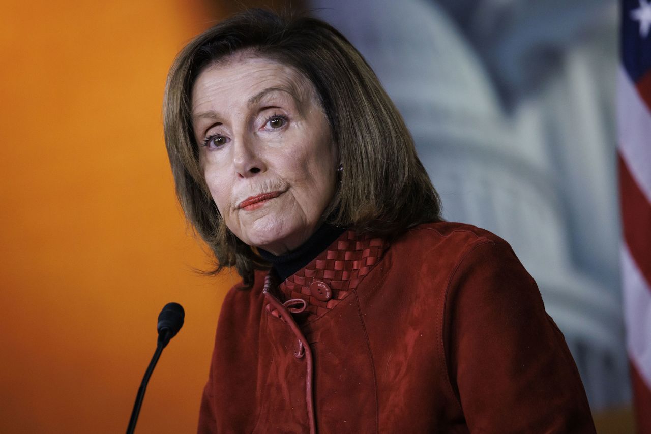 Nancy Pelosi, then House Speaker, attends during a news conference at the Capitol in Washington, DC, on December 22, 2022. 