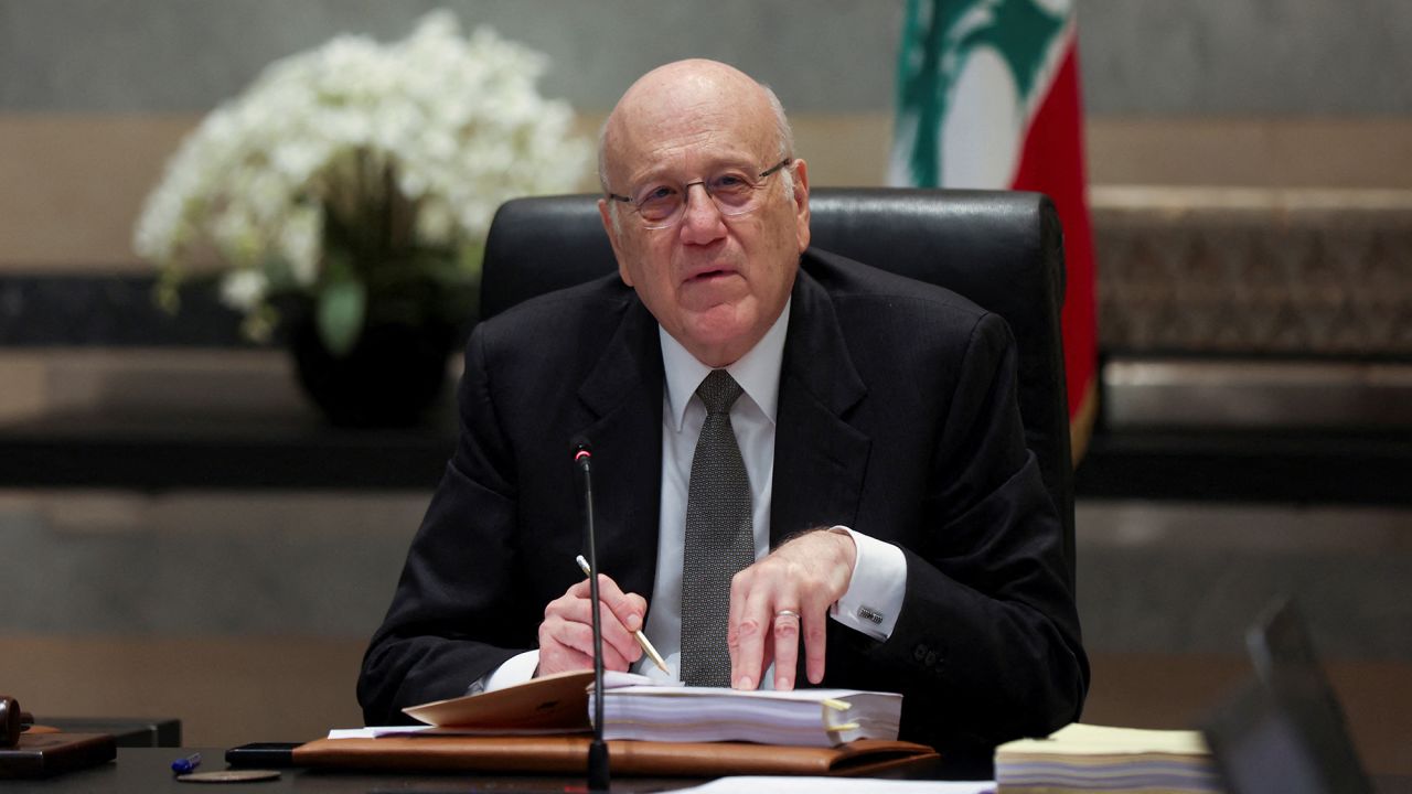 Lebanon's caretaker Prime Minister Najib Mikati heads a cabinet meeting, at the government palace in Beirut, Lebanon, on April 4.