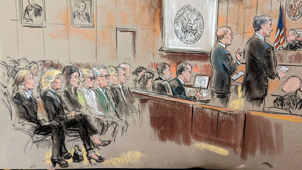 Hunter Biden's attorney Abbe Lowell, second from right, speaks to Judge Maryellen Noreika during court on Monday, June 10, in Wilmington, Delaware.