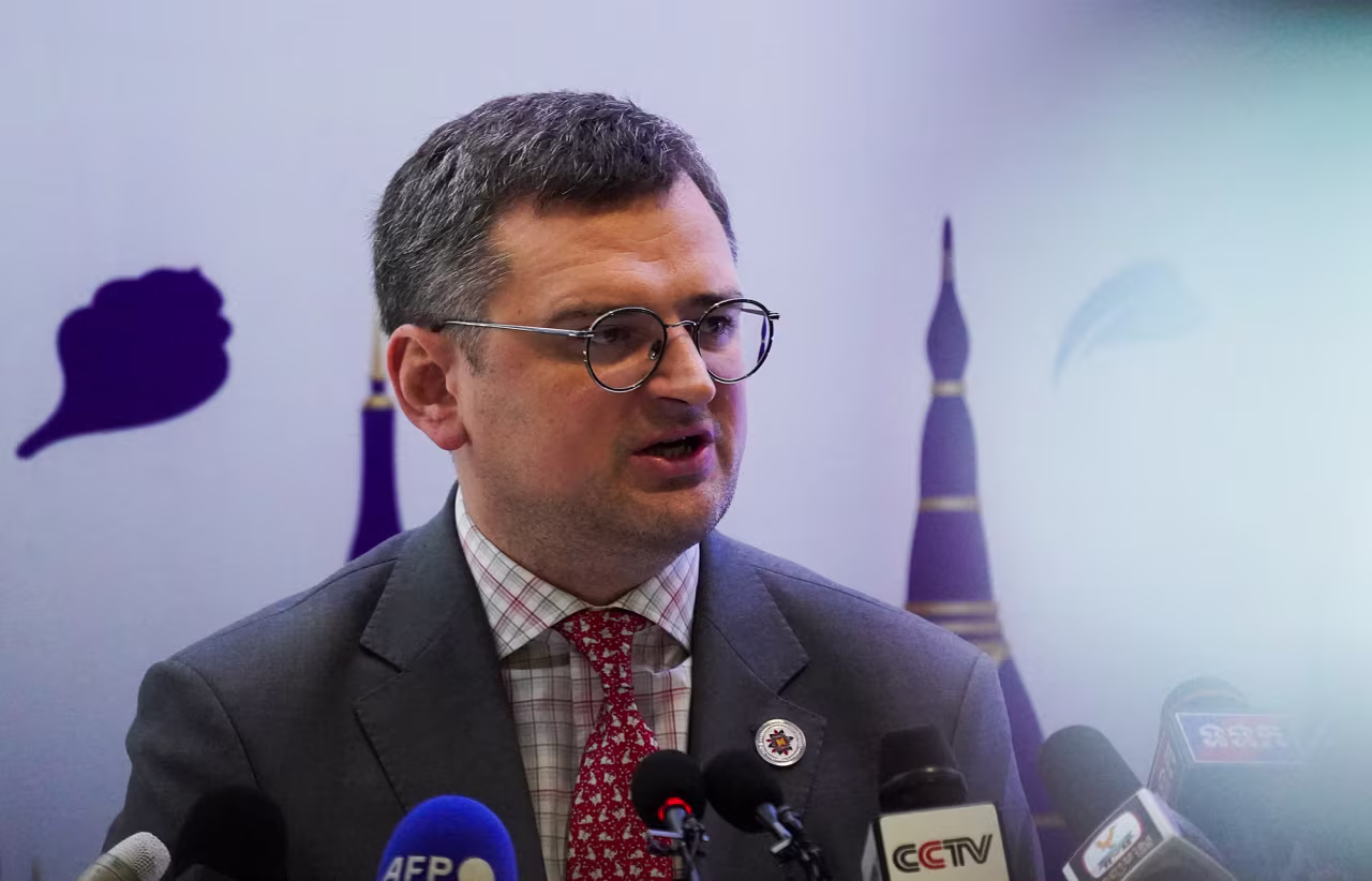 Ukraine Foreign Minister Dmytro Kuleba speaks during a media briefing during the ASEAN summit in Phnom Penh, Cambodia on November 12.