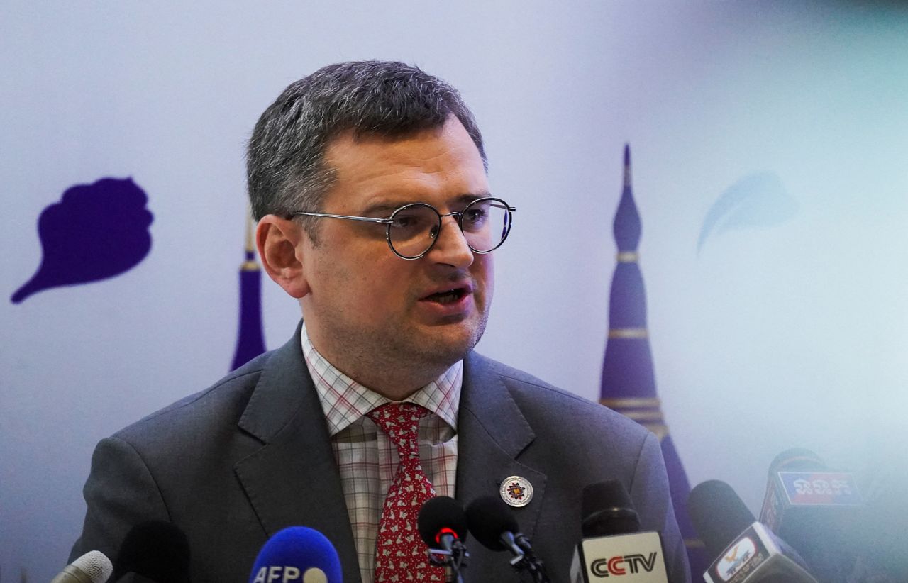 Ukraine Foreign Minister Dmytro Kuleba speaks during a media briefing during the ASEAN summit in Phnom Penh, Cambodia on November 12.