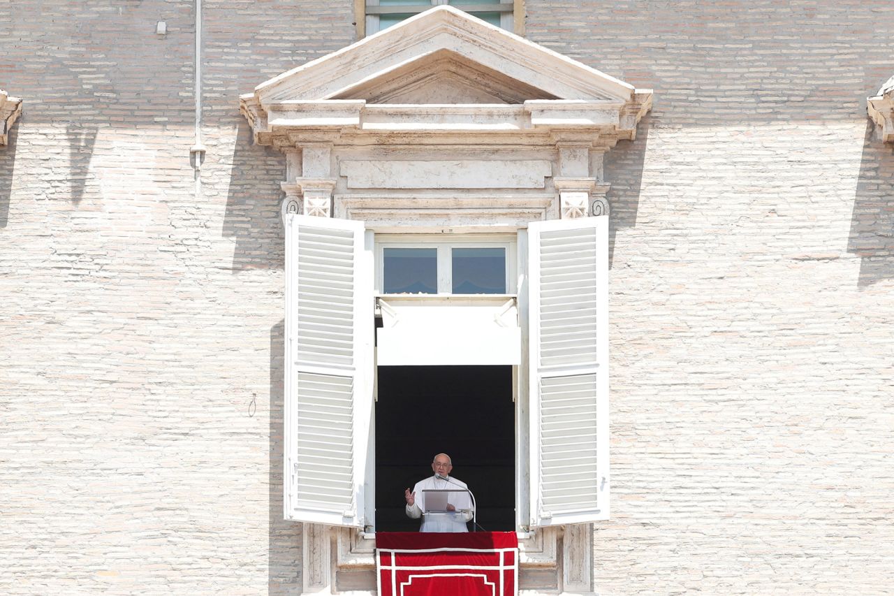 Pope?Francis leads Angelus prayer from his window at the Vatican, Italy, on June 29.