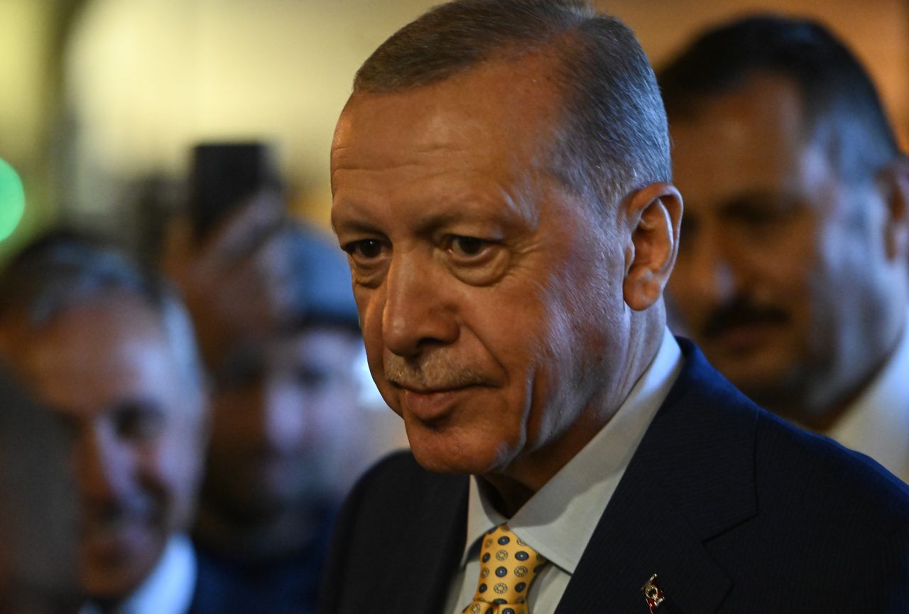 Turkish President Recep Tayyip Erdogan is seen in Vilnius city center, on the eve of the 2023 NATO Summit in Vilnius, Lithuania, on July 10.