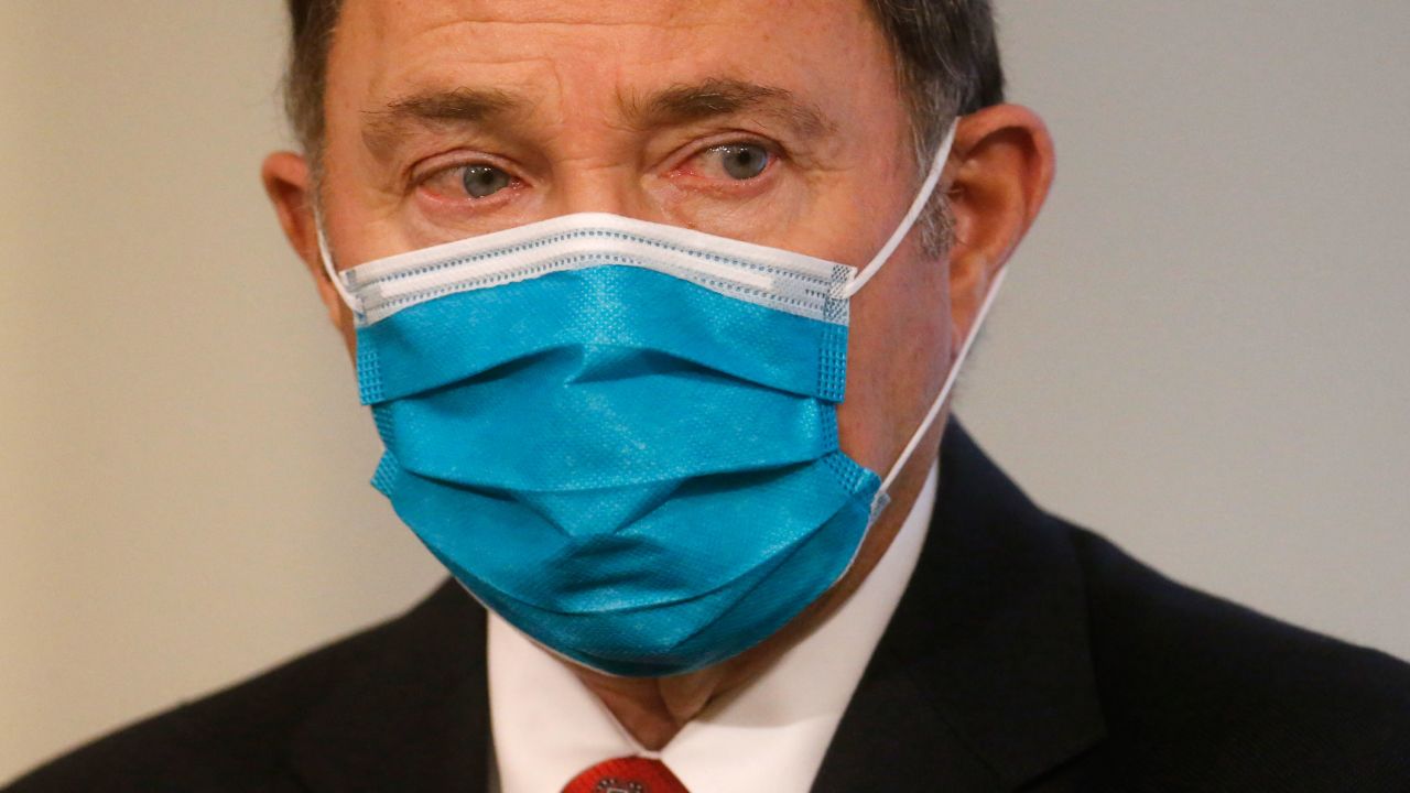 Utah Gov. Gary Herbert wears his face mask during a media briefing on April 9, in Salt Lake City.