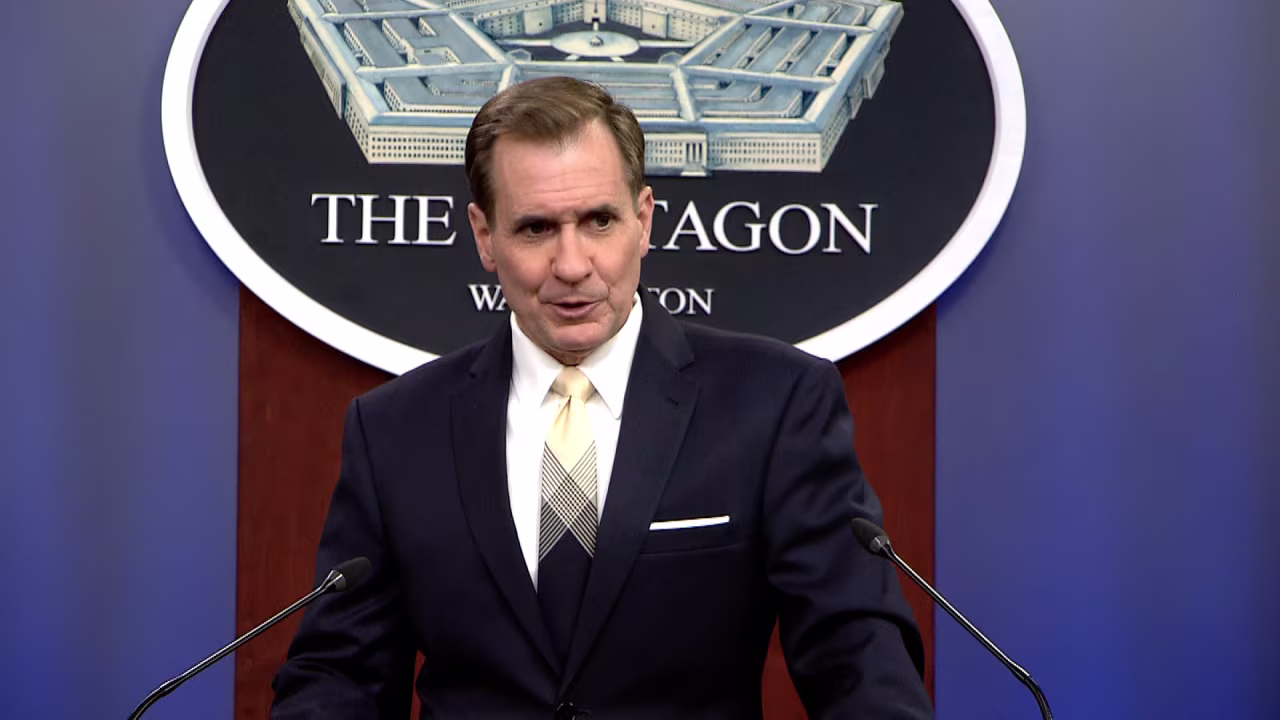 Pentagon spokesperson John Kirby speaks during a briefing at the Pentagon on March 21.