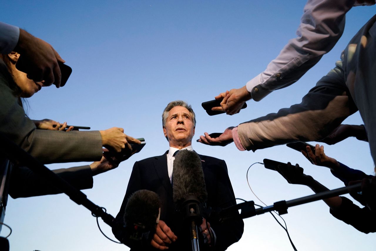 US Secretary of State Antony Blinken speaks to the media in Cairo on Sunday, October 15.