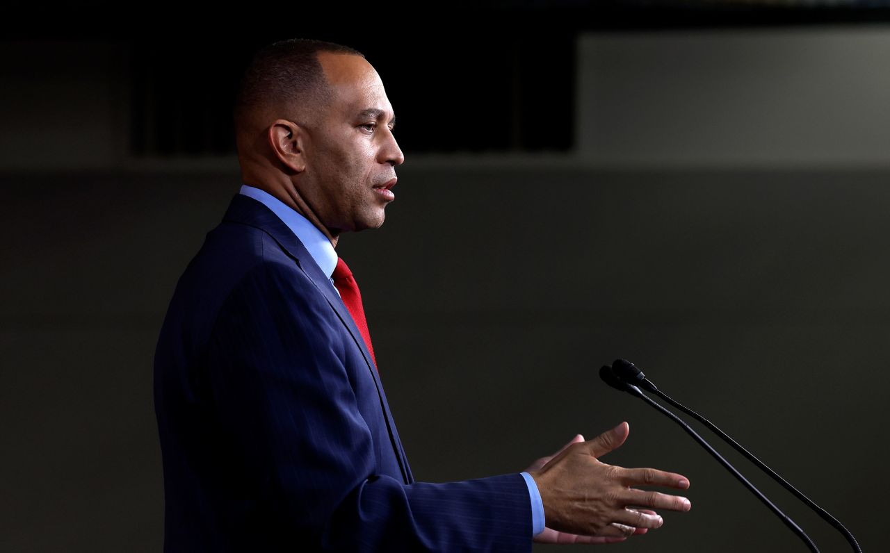 House Minority Leader Hakeem Jeffries speaks at a press conference at the US Capitol on October 20 in Washington, DC.