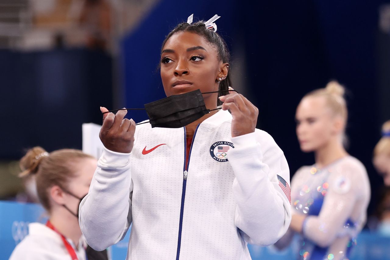 Simone Biles is seen Tuesday during the team all-around competition in Tokyo.