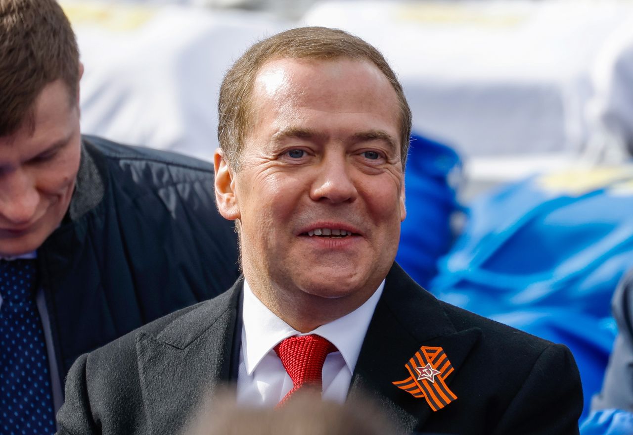 Deputy Chairman of Russia's Security Council Dmitry Medvedev attends a military parade on Victory Day in Red Square in central Moscow, Russia, on May 9, 2022. 