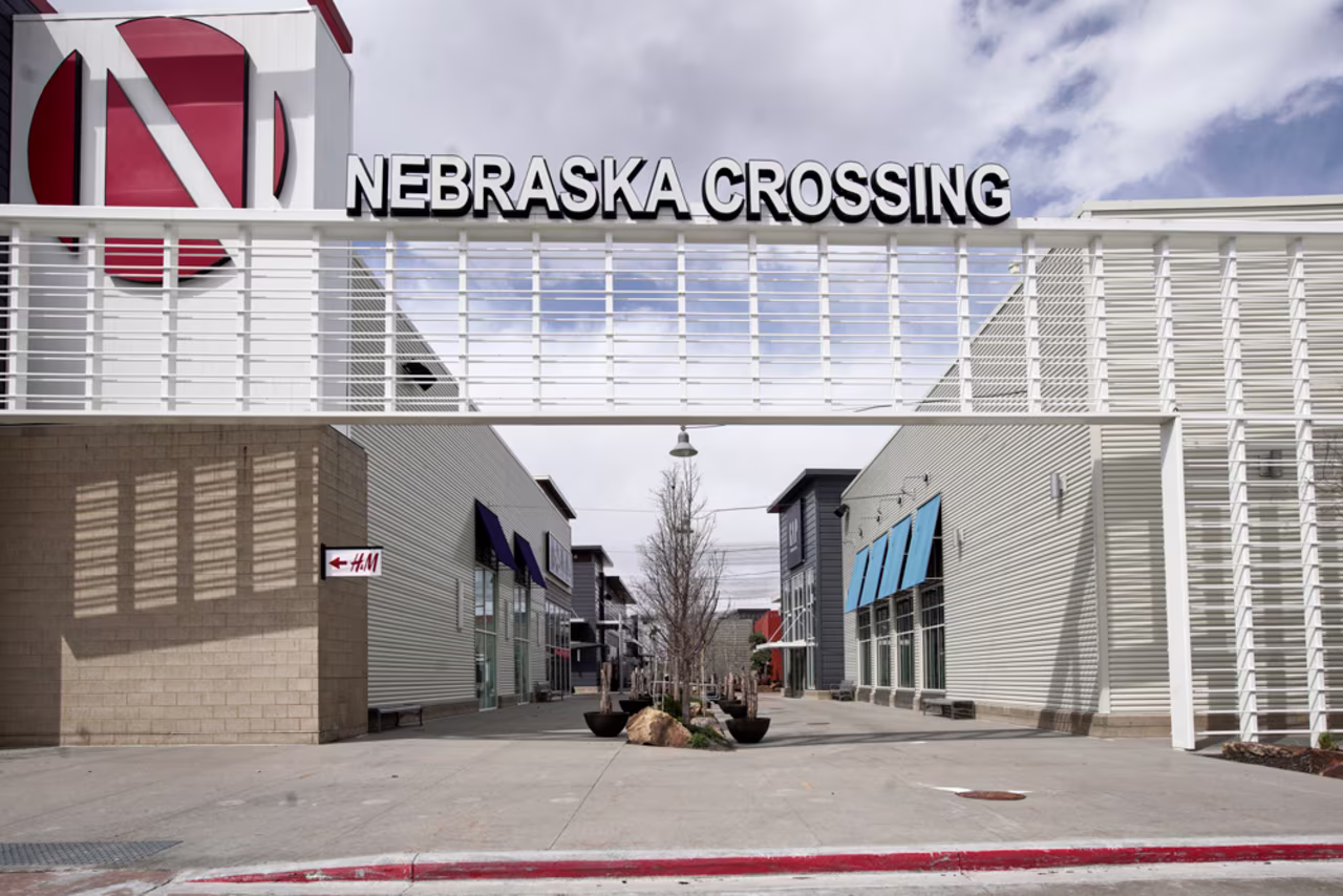 The Nebraska Crossing Outlet shopping mall is seen in Gretna, Nebreska, Tuesday, April 14.