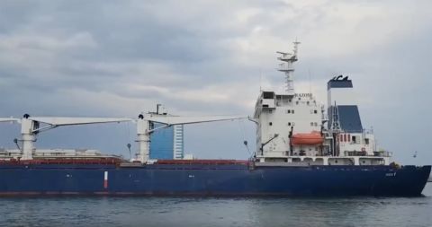 The Razoni, the first grain ship to leave the Ukrainian port of Odesa under the UN-brokered deal, leaves port on August 1.