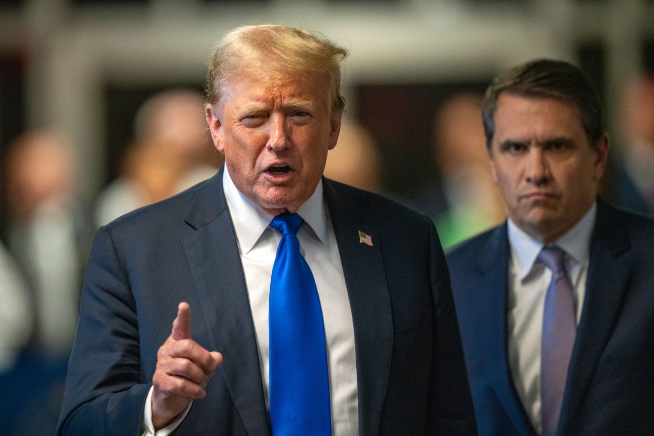 Former President Donald Trump speaks to the media after being found guilty following his hush money trial at Manhattan Criminal Court on May 30 in New York City. 