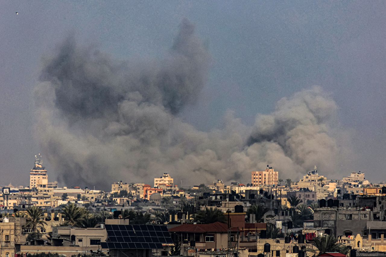 Smoke billows over Khan Younis during an Israeli bombardment on December 25.