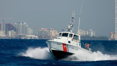 A US Coast Guard boat participates in the Homeland Security Task Force Southeast mass migration drill March 8, 2007 off the shore of Miami. 