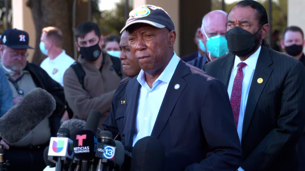 Houston Mayor Sylvester Turner speaks during a press conference in Houston on November 6.