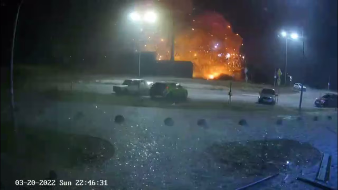Footage obtained by CNN shows an expolsion in the Podilskyi district of Kyiv on Sunday night.