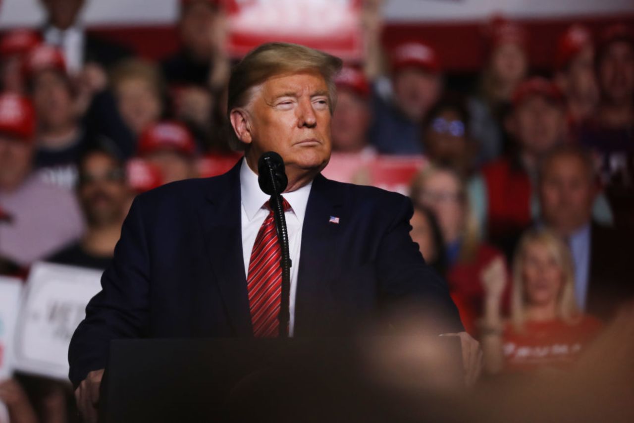 President Donald Trump appears at a rally before the South Carolina primary on February 28, 2020 in North Charleston, South Carolina.