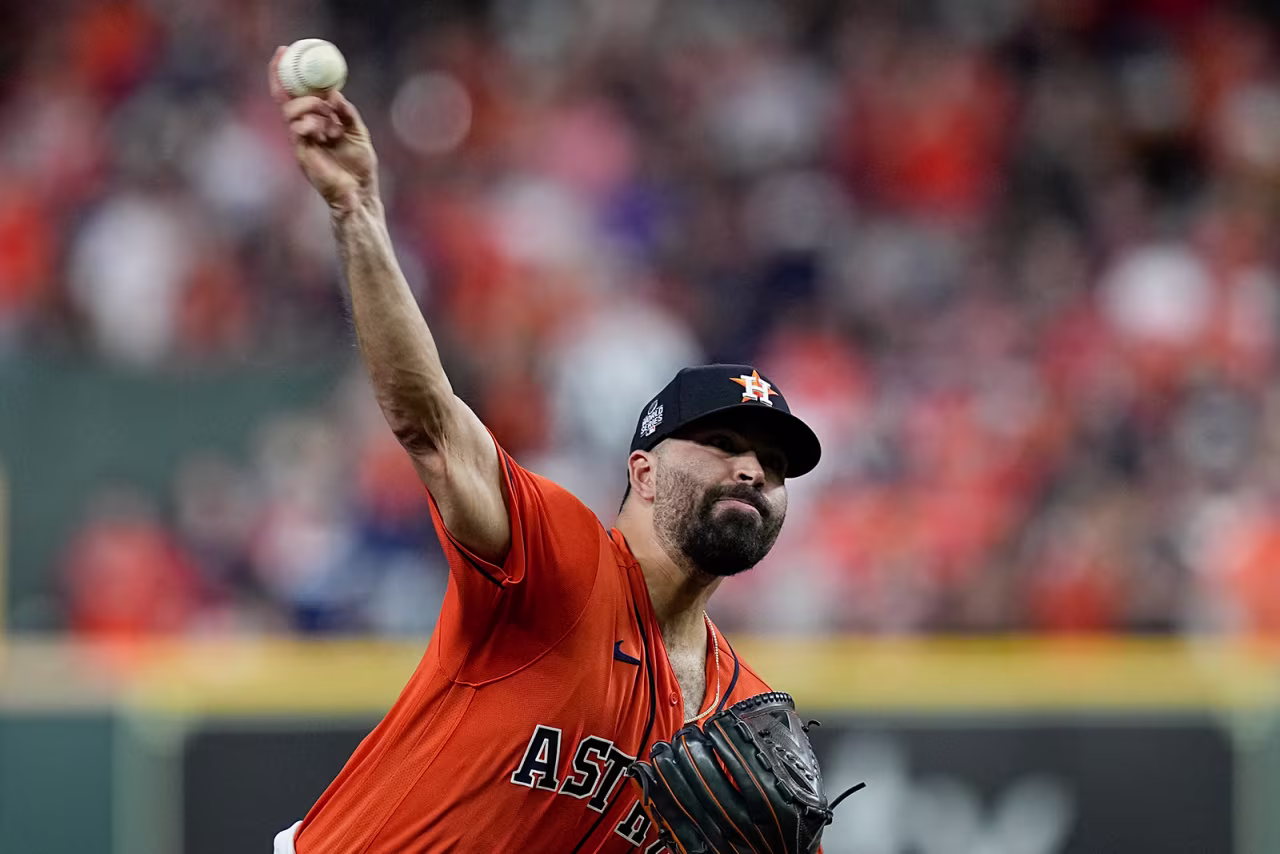 Houston Astros starting pitcher Jose Urquidy throws during the first inning in Game 2.
